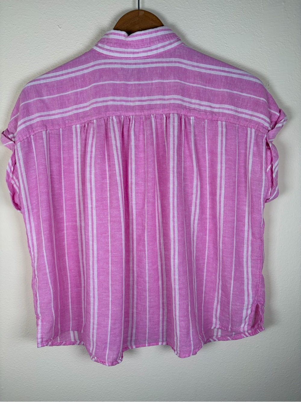 Sonoma Goods for Life PM Pink White Striped Linen Button Front Shirt - Picture 4 of 7